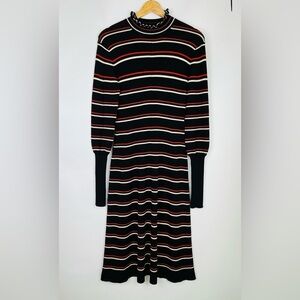 Chloe Black Striped Midi Length Wool Dress